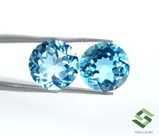 10 MM Natürlich Schweizer Blau Topas Rund Schliff Paar 8.59 Cts Lose Certified