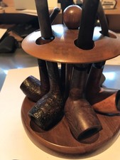 pfeifenständer holz mit 6 pfeifen u.stopfer in lederetui vintage