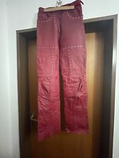 Hose, Leder, Lederhose, echt Leder Rot mit Nieten Satininnenfutter Größe 36