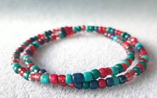 Kette Rocailles Glasperlen 4 mm, petrol-rot, 42 cm lang