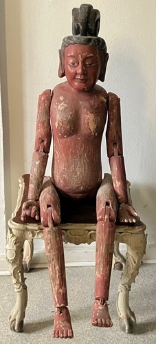 Antiker buddha holzfigur mit - holzfigur,