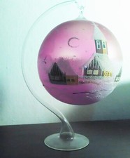 Glas Kugel mundgeblasen handbemalt mit Aufsteller für Kerze Kunst- Glas Vintage