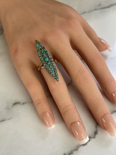 Vintage Shuttle Ring "Cocktail", Cabochons de Turquoise, 14k Gold Goldring