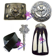 CC Piper Original Schwarz Pferdehaar Kilt Sporran Gürtelschnalle Distel 5-teiliges Set