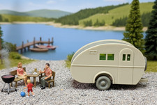 Wiking Wohnanhänger Eiform Wohnwagen gelbgrau Glas grün 1959-60