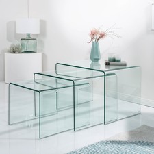 Design 3er Set Glas Couchtisch FANTOME 60cm Beistelltische transparent Tisch