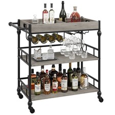 3 Tier Bar Cart Rolling Wheel Cart mit Weinregal Gläserhalter Servierwagen
