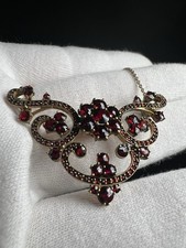 Antik Schmuck Jugendstil Kette Necklace vergoldet Collier Granat böhmisch