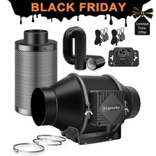 Aygrochy 4'' Rohrventilator Abluftset Regelbar, Lüftungsset mit Aktivkohlefilter