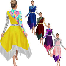 DE Damen Kleider Ballett Tanzkleidung Cosplay Kleid Modern Mock Hals Flamenco