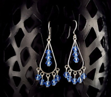 Ohrringe Silber 925 Ohrhänger Kristall blau Swarovski - modern & schön funkelnd