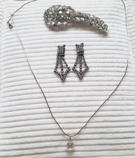 Kette Bergkristall Silber, Brosche, Ohrringe, Steine klar, fast neu