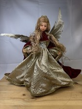 Engel Figur 40 cm Handarbeit Weihnachtsdeko Baumspitze Gold Rot Vintage