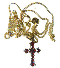 Silber 835 Kette 40 cm, Anhänger Kreuz Silber 900 vergoldet Granat Neu,Top