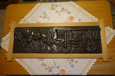 Relief-Bild - 2 Pferde mit Heuwagen - großes Gußbild gerahmt - 106cm x 43cm