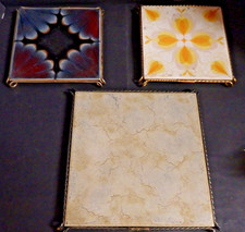 3 alte Untersetzter Keramikfliesen/Metall 2x 16x16cm 1x 20x20cm