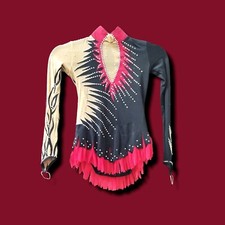 RSG Wettkampfanzug , RG Leotard, Größe: 134 , Farbe: Rot/Schwarz, Swarovskistein