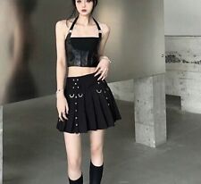 Damen sexy Top Leder  Crop Top BH Oberteil Bralette Korsett Neckholder Gothic