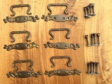 6 x Schubladengriff Beschlag, Antik, Jugendstil, geprägtes Blech, schöne Patina