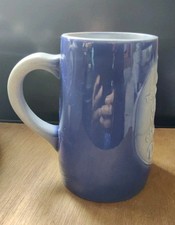 Bierkrug, Keramik, Blau, mit Spruch, guter Zustand