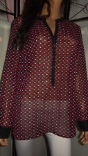 Gina Benotti Chiffon Shirt/Bluse schwarz rotes Blumen-Muster durchsichtig Gr 44