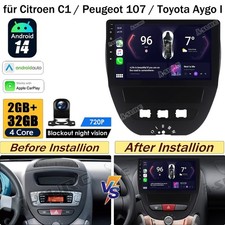 Android 14 Autoradio Carplay Mit Kam Navi für Citroen C1 Peugeot 107 Toyota Aygo