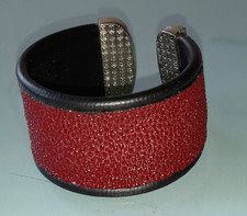 Armband Armreif Leder Perlrochen Leder schwarz bordo weinrot Biker