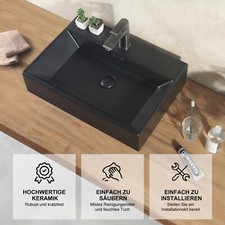 Waschbecken Bad aus Keramik Waschtisch  Aufsatzwaschbecken Eckig mit Ablassventi