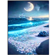 Strahlender Mondzauber am Strand 5D Diamond Painting Set ohne Bilderrahmen 30x40