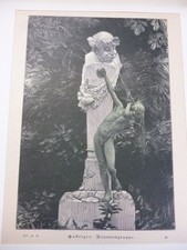 Orig. Holzstich - Faun - Gasteiger Brunnengruppe.