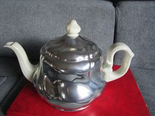 Teekanne weiß HKE (Hanns Knäble, Esslingen), Thermisol,Haube versilbert, Vintage