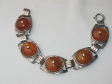 ART-DECO ORO 835er Silber ARMBAND BERNSTEIN SUPER HANDARBEIT Koschorrek SELTEN