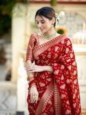Red Bollywood Saree Party Wear