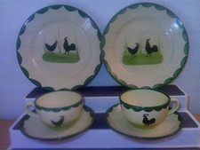 HAHN und HENNE-Zeller Keramik-6 Teile-Gedecke 3-tlg- Tee-Tasse+Untertasse+Teller