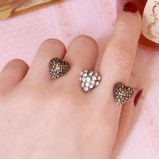 Doppelring 3 Herzen Strass Herz variabel gold-farbig Doppel zwei 2 Finger Ring