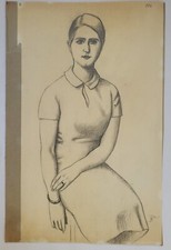 Zeichnung Bleistift Personen Mädchen Sitzend August Wilhelm Dressler Signiert