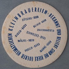 alter Bierdeckel Bürger-Bräu BAYREUTH 8 Brauereien
