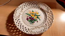 Deko Teller weiß Porzellan stabil Blumen Goldrand Lochmuster D 17cm