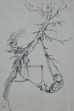 A. Paul Weber, Original Lithographie, signiert, Tod zieht einen Baum hinab