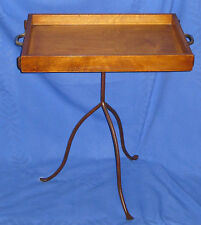 COUCH-BEISTELL-TISCH zweiteilig HOLZ-TABLETT/Schmiedeeisen Gestell, Handarbeit 