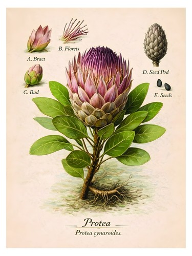 Protea botanischer druck - botanischer,