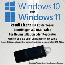 Windows 10 oder Windows 11 | Retail-Lizenz-Key + kostenlosem 3.2 USB BootStick