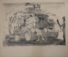 Max Slevogt: Bestattung des Patroklos. Lithographie signiert 1915 Probedruck