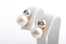 Perlen Ohrringe Ohrstecker 585 14K Gelb Gold Akoya 2 Brillanten 0,04ct *