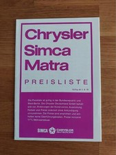 Chrysler-Simca-Matra - PREISLISTE (08/1972)