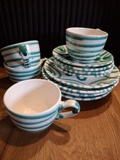 4 Kaffeegedecke Gmundner Keramik grün geflammt