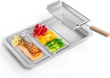 WELL Grillkorb Edelstahl 3 in 1 40x30cm für Veggie, Fisch, Fleisch, Grillzubehör