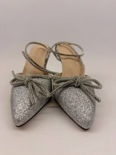 Glitzer Pumps Silber Damen 39 40 Slingback Schleife Strass Abend Hochzeit