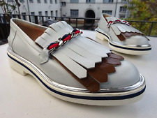 POLLINI Damen Schuhe Loafer Mokassin SOFT Leder Weiß Hellgrau Spain Gr.38,5 Neuw