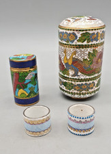 Kleines Konvolut Cloisonne Teile Dose - 3tlg Dose - 2 Serviettenringe